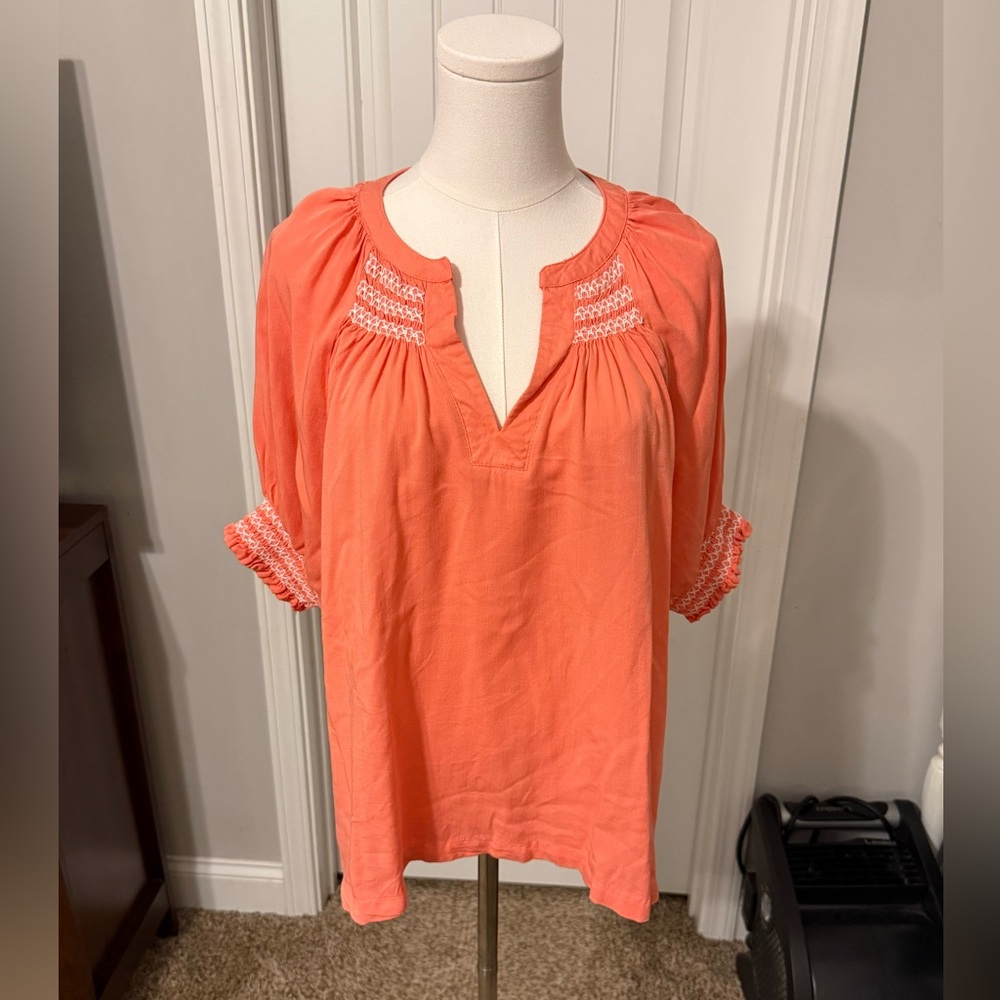 Umgee Orange Blouse with Embroidered Details - Picture 1 of 14